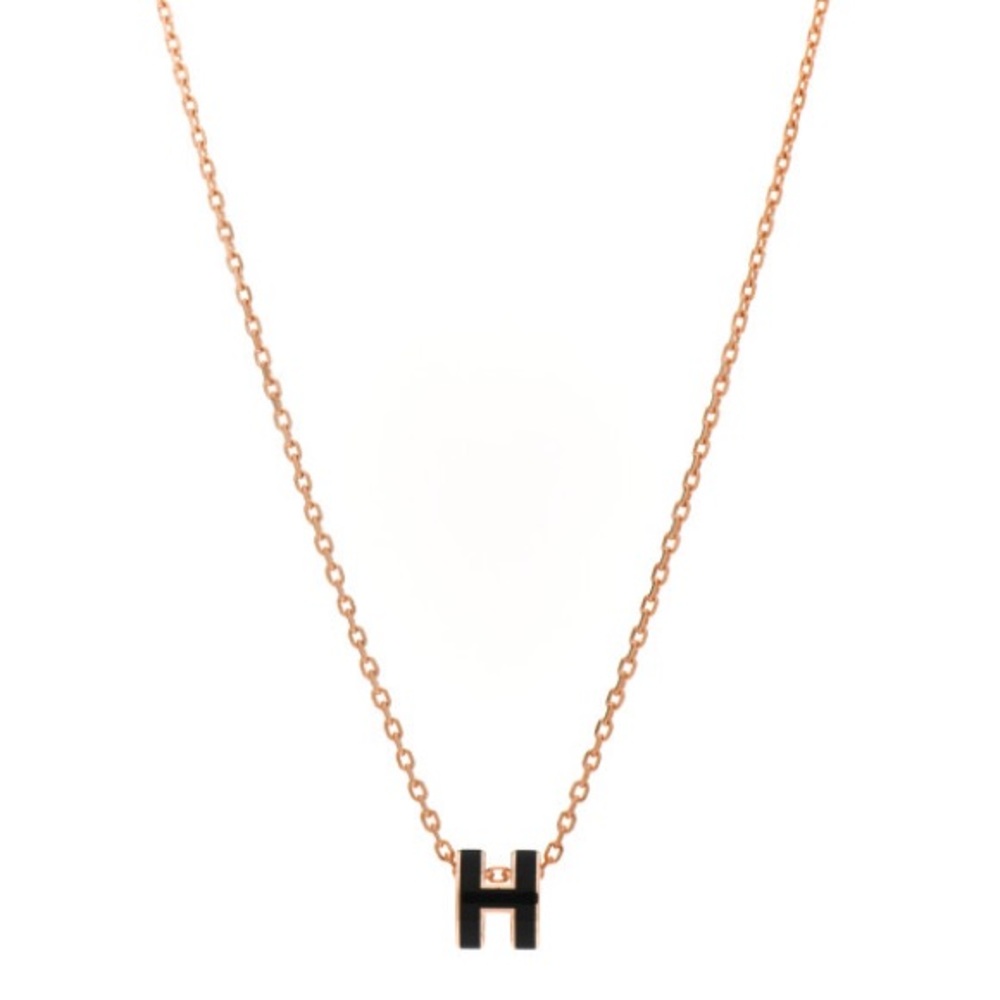 HERMES
Lacquered Rose Gold Pop H Pendant Necklace Black